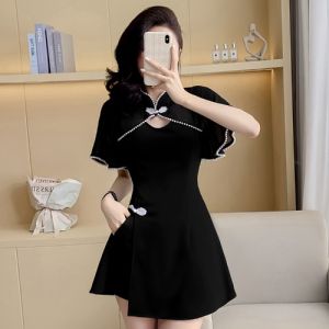 Improved Cheongsam Chinese Style Foot Massage Dress Spa Foot Bath Technician Set Beauty Salon Work Uniform Polyester Fiber Short Sleeve