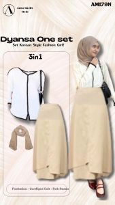 One Set Wanita 3in1 ( Cardigan Rok Susun Pashmina Kacamata ) Kekinian Setelan AM179N