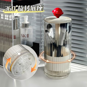 Dustproof Press-Up Makeup Brush Storage Cylinder Desktop Cosmetic Organizer Box Transparent Creative round Shape PET Material