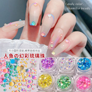 Candy Colored Mermaid Fantasy round Glass Crystal Beads Mixed Macaron Nail Decoration Diamonds Nail Art Accessories