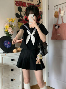 KI SEN Basic Navy Sea Man Suit Authentic Middle School Butterfly Knot Black Three-Piece White Body Pure Black JK Student Uniform