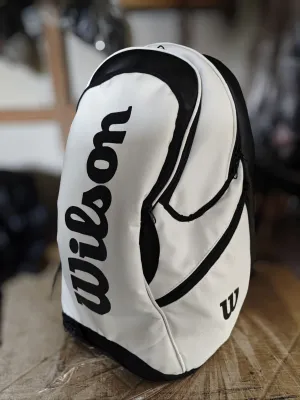 Wilson Leather Tennis Backpack - White with Black Accents Durable Design Ideal for Tennis Accessories
