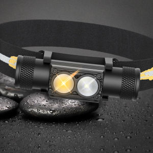 ไฟฉายคาดหัว LED สีเหลืองสีขาวกำลังสูงชาร์จ18650ได้ USB Type-C ไฟฉายสำหรับตั้งแคมป์โคมไฟไฟฉายล่าสัตว์