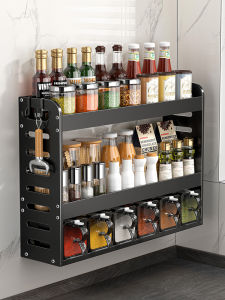 Wall-Mounted Multi-Layer Spice Rack Kitchen Storage Box Drill-Free Installation Oil Salt Sauce Vinegar Organizer Modern Minimalist Design