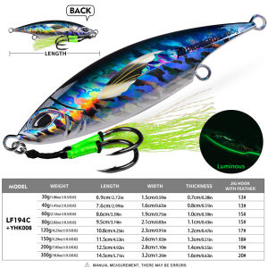 PROBEROS Kim Loại Dạ Quang Mồi Câu Cá 30g-300g Chìm Jigging Mồi Nhân Tạo Có Móc Hỗ Trợ Cho Cá Ngừ Câu Cá Nước Mặn