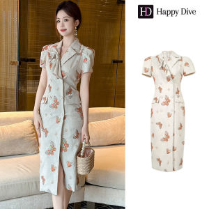 Happy Diva เดรสผู้หญิง เดรสสีกากี เดรสสูท เดรสลายดอก เดรสทำงาน เดรสไฮโซ เดรสวินเทจ เดรสออกงาน เดรสปาร์ตี้ ชุดราตรี 51088