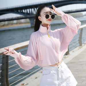 เสื้อคลุมกันแดดคอตั้งแขนยาวบางสำหรับผู้หญิง ฤดูร้อน ปี 2023 เสื้อคลุมกันแดดแบบสวมหัวแบบลำลองสำหรับขับรถและชายหาด