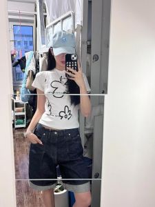 American Retro Short Sleeve T-Shirt Women Summer Print Slimming Trendy Sweet And Spicy Girl Versatile Brand Top round Neck Short Length