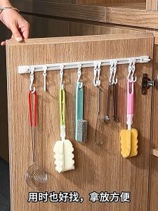 Kitchen Hook Rack Household Wall-mounted Storge Shelf Kitchen Bathroom Hook Free Punch Towel Kitchen Utensil Organizer