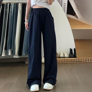 Quần Dài Ống Đứng Nhanh Khô Màu Xanh Da Trời Cỡ Lớn Cho Nữ Quần Ống Rộng Cạp Cao Phong Cách Mỹ