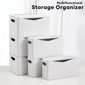 Locaupin PET Plastic Stackable Desktop Storage Cosmetic Box Pantry Countertop Organizer Bin Container with Lid & Handle