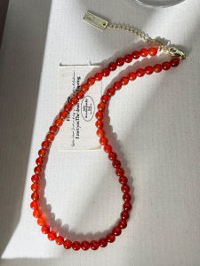 Red Agate Beaded Necklace New Chinese Style Womens Fashion Jewelry Lockbone Chain Alloy Material  out  Sensation