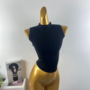 Áo Ba Lỗ Không Tay Cổ Cao Bằng Lụa Băng Dệt Kim Ôm Vừa Vặn Mùa Hè Mới Mềm Mại Đơn Giản Áo Ba Lỗ Không Tay Co Giãn