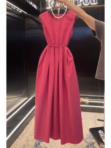 SHANGSHA | Waist-defining Elegant Luxury Dress Sleeveless Red Dress