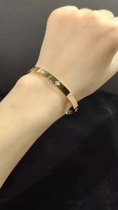 Sis Love Jewel Titanium Steel 18K Gold Plated Full Diamond Oval Bangle Gelang Tangan Bracelet Women Fashion Jewelry H103 H104