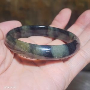 56.2mm Nephrite greenish Qinghua (metallic blackish) bangle (with certificate) [Natural Crystal]