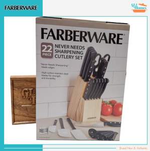 Farberware 22-Piece Never Needs Sharpening Triple Rivet High-Carbon Stainless Steel Knife Block and Kitchen Tool Set Black