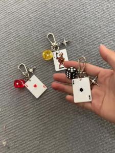 Bag Charm Playing Card Acrylic Dice Keychain with Star Pendants Playing Card Decorations Keychain Cartoon Number Themed