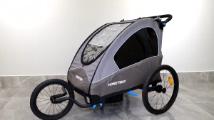 3 in 1 Bike Trailer for Kids Pets Double Seat Options 5-Point Harness Folding Frame Quick Release Wheels Easy Storage With Bug Screen & Weather Shield Bike Attachment