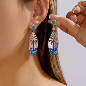 Boho Vacation Style Enamel Palm Tree Drop Earrings For Women Dripping Oil Seahorse Elephant Pattern Dangle Earring Beach Jewelry