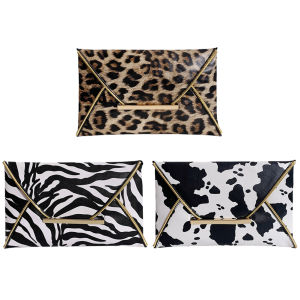 MOJOYCE Versatile Womens Clutch Bag with Leopard Cow Pattern PU Material Large Envelope Design for Daily and Party Use