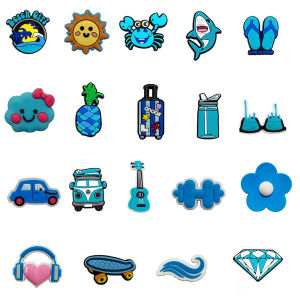 Potdemiel | 19pcs Blue Sea Animals Vacation Style Cartoon PVC Shoe Charms Accessories DIY For Hole Shoes And Beach Bags Accessory Gifts
