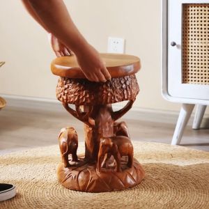 สตูลเปลี่ยนรองเท้าข้างๆประตู สตูลช้างสร้างสรรค์ไม้เนื้อแข็ง สตูลใส่รองเท้า สตูลวางดอกไม้หลายห้องนั่งเล่น สตูลช้าง เก้าอี้สตูลกลม เก้าอี้ดื่มชา