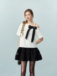 AIVEI | Summer Youthful Sweet and Cool Minimization Shoulder Color Collision T-Shirt Dress