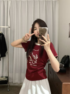 Áo Thun Nữ Tay Ngắn in Hình Chú Chó Hoạt Hình Dễ Thương Thắt Nơ Áo Ngắn Ôm Vừa Vặn Chất Liệu Cotton Mùa Hè