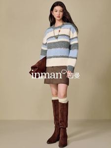 INMAN | Áo Sweater Cổ Tròn Đơn Giản Sọc
