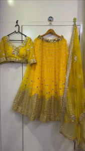 [PRE-ORDER] Semistitched Georgette Lengha With Paper Mirror Work (10-15days delivery)