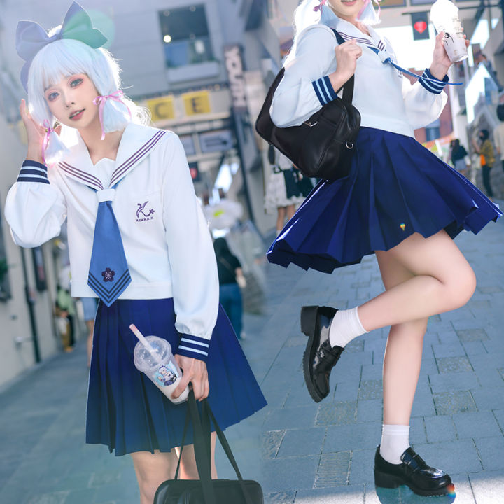 Japanese School Girl Uniform Sailor Dress Suit Blouse Pleated Skirt Cospla