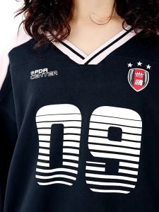 กองทัพเรือชนกันเสื้อคอวี 2024 ฤดูใบไม้ร่วงฤดูหนาวใหม่อเมริกันวินเทจหลวมกีฬาแขนยาวด้านบน