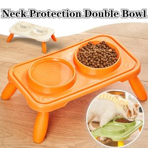 Pet High Foot Double Bowl Cat Neck Protection Feeder Dog Anti-Overturning Water Dispenser