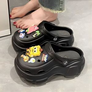 Womens Summer Thick Bottom Anti-slip Heightening Sandals Beach Slippers Hollow out Slip-On Shoes Korean Style High Heels