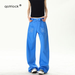 QOTRIOCK | American Paris Buckle Embroidery Colorblock Sweatpants
