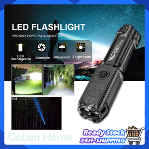 LED Flashlight Zoomable Flashlight ABS Strong Light Outdoor Home Rechargeable Long-Range Flashlight Camping Night Warning Light 手電筒
