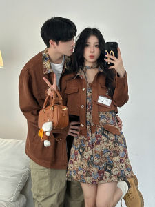 Spring Autumn Suede Jacket Short Coat for Couples Unique Design Sensation with Strap Dress Two Pieces Set Youth Trendy Style