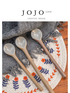 Japanese Style Ceramic Long Handle Coffee Spoon Dining Utensils JOJOS L. PD·click·Home Use Vintage Aesthetic Kitchenware