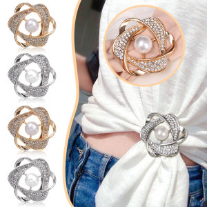 Pearl Flower Hollow Brooch Scarf Buckle Women Luxury Crystal Pin Clothes Corner Button Girls Fashion Party Wedding Jewelry Gift