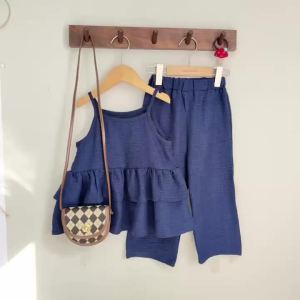 Bear Leader 2026 Kids Clothes Korean Version Solid Color Ruffle Strap Top+Pants 2-Pcs Set 3-7 Years Old Summer Baby Girl Suit