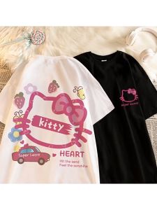 Simple Cartoon Cute Hello Katie Short Sleeve T-shirt Loose Round Neck Top Women Fashion Tee