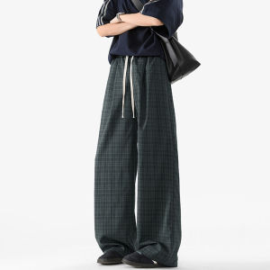 Quần Ống Rộng Kẻ Caro Phong Cách Mỹ Cổ Điển Cho Nam Mùa Hè Quần Dài Ống Đứng Rộng Rãi Mỏng Thoáng Khí Thoải Mái