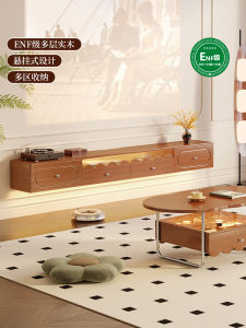 Retro Style Floating TV Cabinet Solid Wood Living Room Tea Table Combination New Model 2025 No Paint Process Suitable for Adults