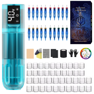 POSEIDON Tattoo Kit Or Tattoo Machnie Blue For Permanent Makeup Tattoo Machine Kit Transparently Tattoo Power Supply Tattoo Kit
