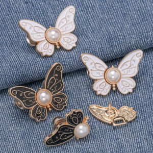 AIK ตะขอปรับเอวกางเกงทรงผีเสื้อประดับมุขเทียม ช่วยให้กางเกงกระชับ แบบหมุดดึงปลอดล๊อค DIY Fashion Pins