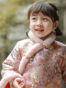 Girls Cheongsam Style Winter Clothes Children Cheongsam Skirt New Year Visit Costume Baby Girl Tang Suit Dress Fashionable