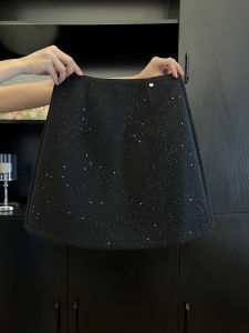 Shiny Woolen Mini Skirt High Waist A-Line Short Skirt Grey Color Slimming One-Step Skirt for Women Spring Autumn Casual Style