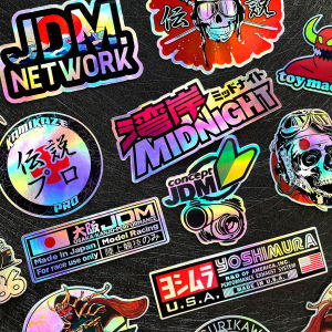 40PCS/SET JDM Yoshimura Samurai Midnight Laser Motorcycle Sticker Helmet Decal Janpanese Style Sticker for Click 125i 150i 160 Vario 125 Adv150 Beat 110 Pcx160 Wave125i MIO AEROX NMAX XMAX300 Sniper