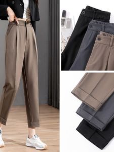 กางเกงขายาวทรงตรงเอวสูงสำหรับผู้หญิง กางเกงขายาวทรงหลวม ทรงลำลอง ยาวถึงข้อเท้า สไตล์ใหม่ ฤดูใบไม้ผลิและฤดูร้อน